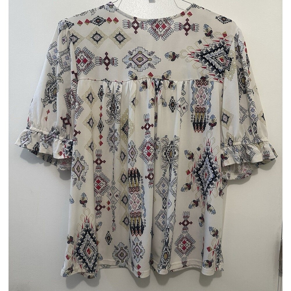 Cato Boho Embroidered V-Neck Tunic Top 18/20W Multicolor Tribal Print Peasant - Picture 2 of 8
